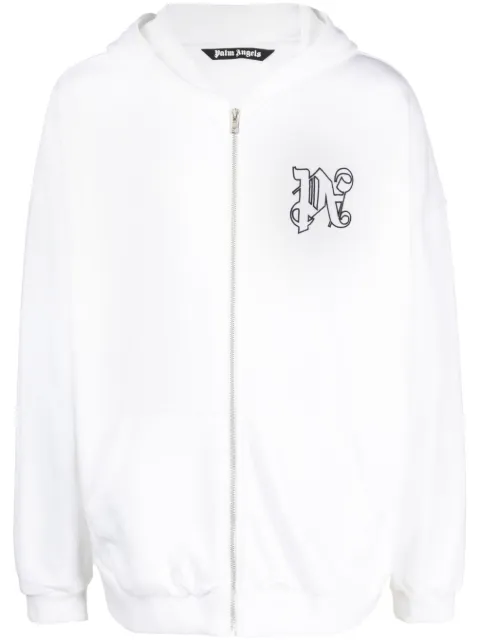 Palm Angels monogram-embroidered cotton hoodie White PMBE016E23FLE0010310
