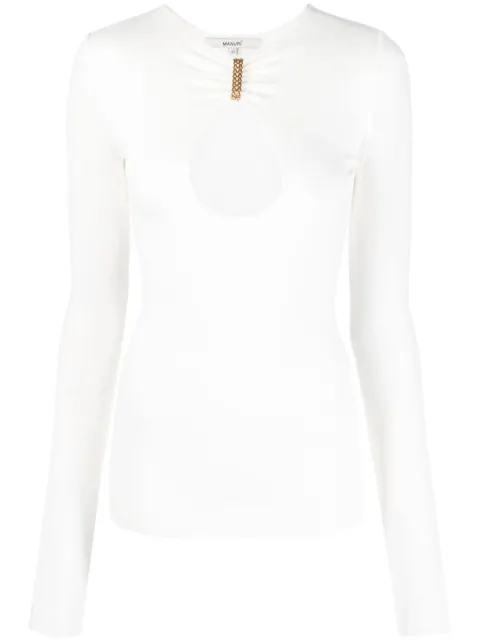 MANURÍ cut-out detail long-sleeve top White MRAW2324DN015