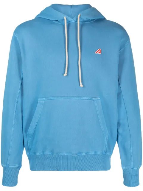 Autry logo-patch cotton drawstring hoodie Blue HOEM418D