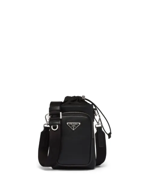 Prada enamel-logo leather shoulder bag Black 2ZH1552CND