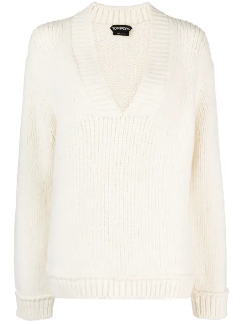 TOM FORD V-neck wool jumper White MAK1258