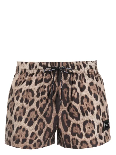 Dolce & Gabbana logo-plaque leopard-print swim shorts Black M4E46TONO07