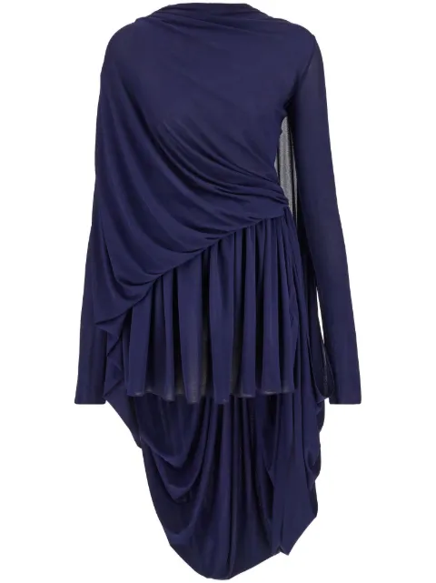 Ferragamo asymmetric draped long-sleeve dress Blue 767409
