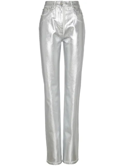 Ferragamo laminated-finish straight-leg trousers Silver 767974
