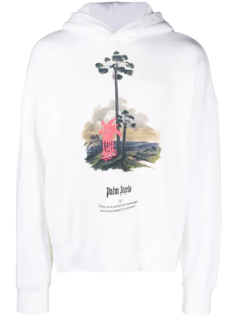 Palm Angels palm tree-print hoodie White PMBB138E23FLE0020332