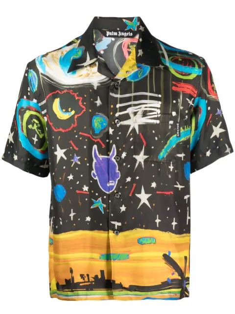 Palm Angels Starry Night bowling shirt Black PMGG005E23FAB0021084