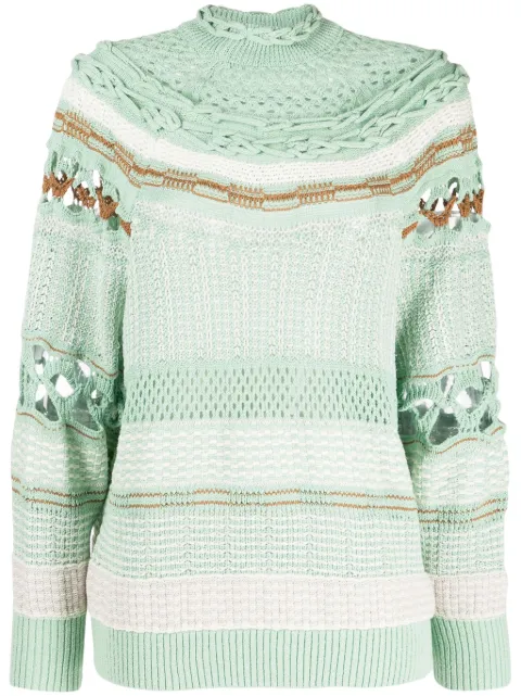 Mame Kurogouchi open-knit high-neck sweatshirt Green MM23SSKN036