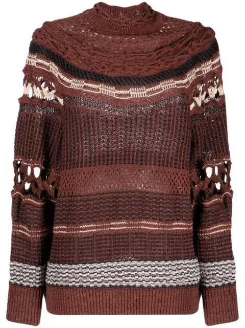 Mame Kurogouchi open-knit high-neck sweatshirt Brown MM23SSKN036