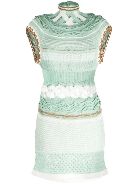 Mame Kurogouchi Bamboo basket-pattern dress Green MM23SSKN034