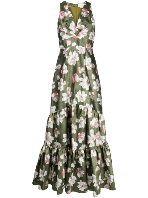 Sachin & Babi Rori magnolia-print gown Green F231G06