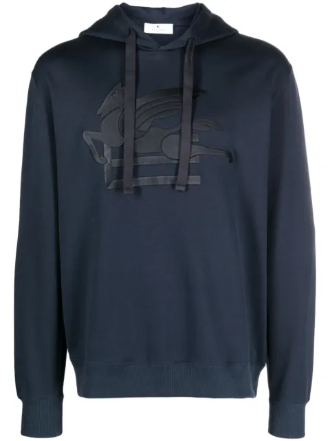 ETRO logo-embroidered cotton hoodie Blue 1Y5269291