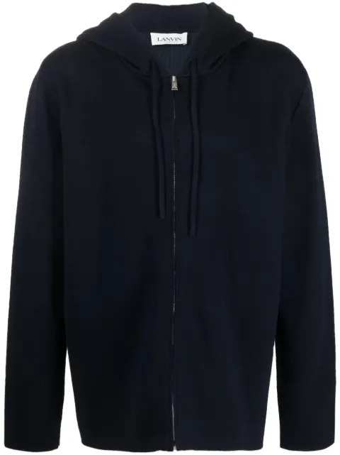 Lanvin logo-embroidered knit wool-blend hoodie Blue RMHO0006K003A23