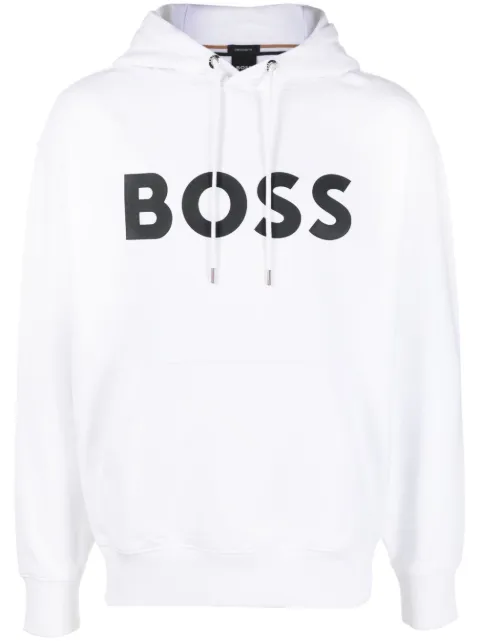 BOSS logo-print cotton hoodie White 50496661