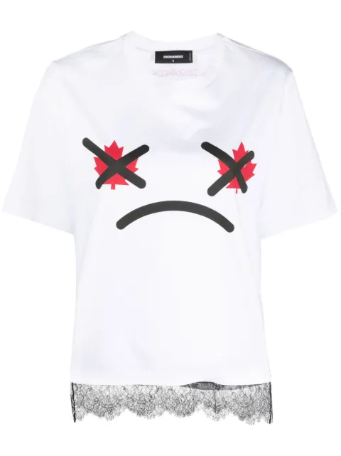 DSQUARED2 lace-trim graphic-print T-shirt White S75GD0363S23009