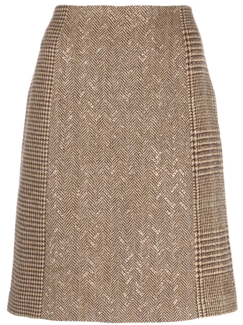 Ralph Lauren Collection chevron houndstooth-pattern straight skirt Brown 290918740001