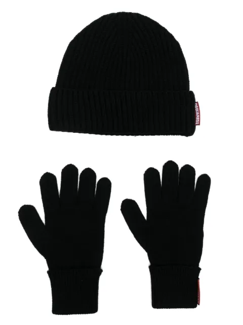 DSQUARED2 beanie & gloves warmy knit set Black KNM007801W06757
