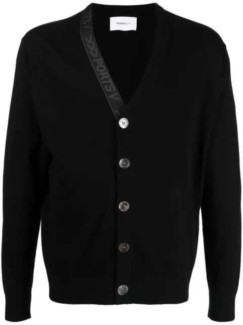 Ports V logo-tape ribbed V-neck cardigan Black VS23KNT1