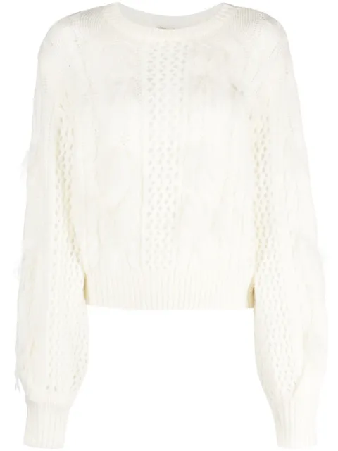 TWINSET feather-detail cable-knit jumper White 232TP3510