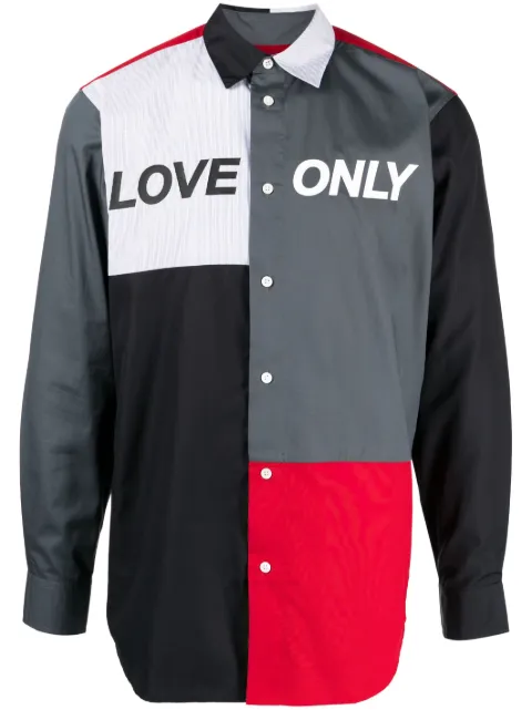Ports V slogan-print patchwork cotton shirt Red VS23LSS1