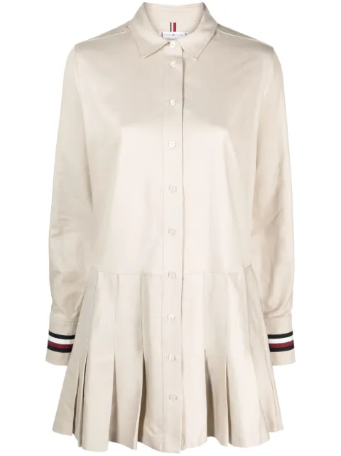 Tommy Hilfiger logo-plaque pleated dress Neutrals WW0WW39029