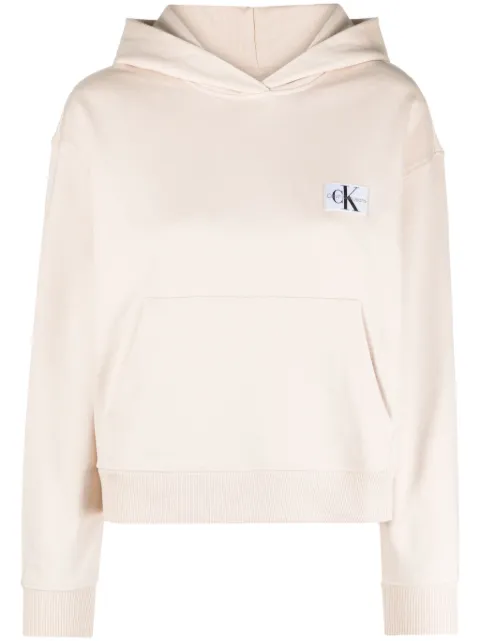Calvin Klein Jeans logo-patch jersey hoodie Neutrals J20J222732