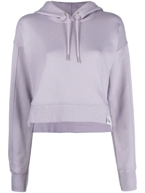 Calvin Klein Jeans logo-patch cropped hoodie Purple J20J221341