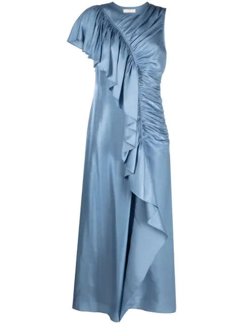 Ulla Johnson ruffle-trim charmeuse long dress Blue PF230176