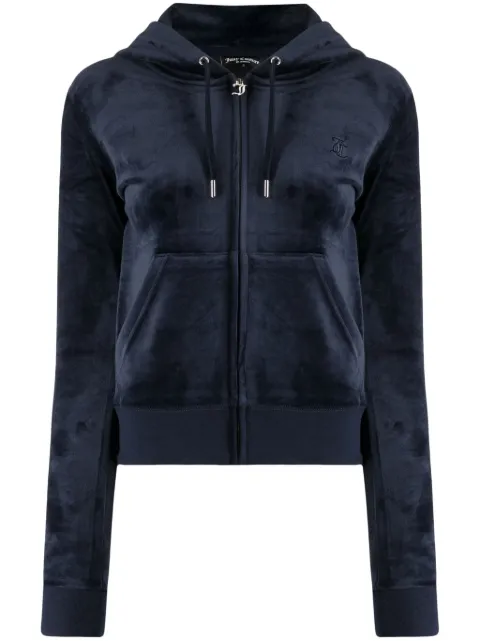 Juicy Couture logo-embroidered zipped velour hoodie Blue JCAP17612U