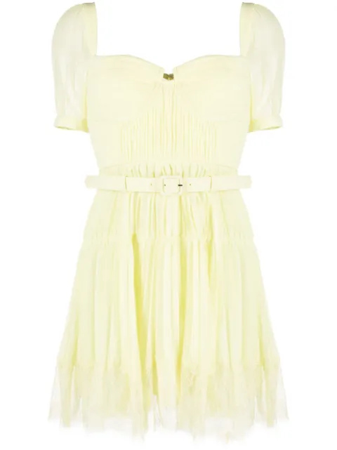 Self-Portrait chiffon lace-detail minidress Yellow PF23031SY