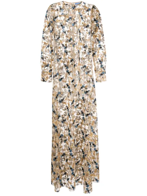 Macgraw Soiree floral-embroidered dress Multicolour SOIREEDRESSINBLUEGOLDSEQUIN