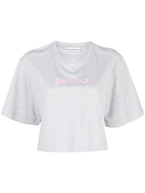 Rabanne logo-print cropped T-shirt Grey 23AJTE630CO0480
