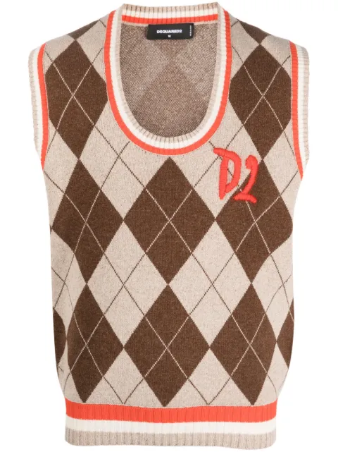 DSQUARED2 argyle-patern wool-silk vest Brown S74HA1358S18340