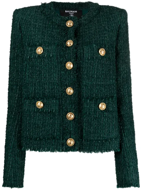 Balmain single-breasted tweed jacket Green BF1SK146XF91