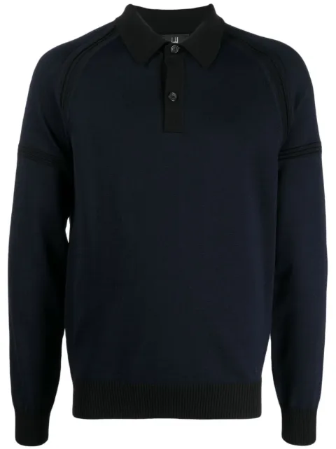 Dunhill long raglan-sleeve wool polo shirt Blue DU23FK1301T