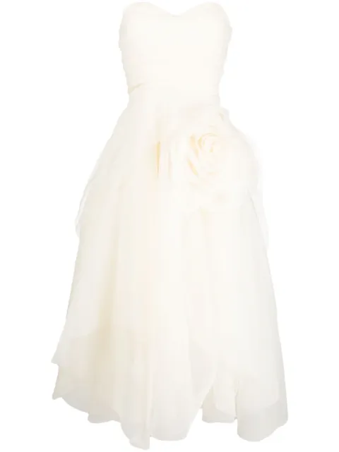 Ana Radu floral-appliqué organza midi dress White 34944