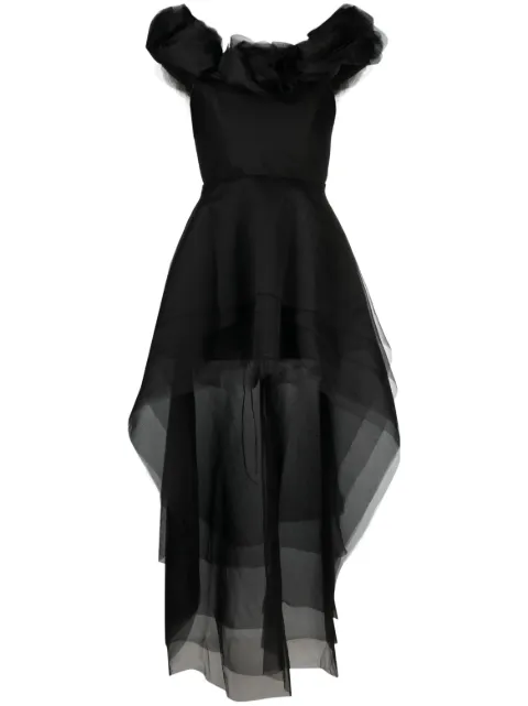 Ana Radu floral-appliqué organza layered dress Black 34919