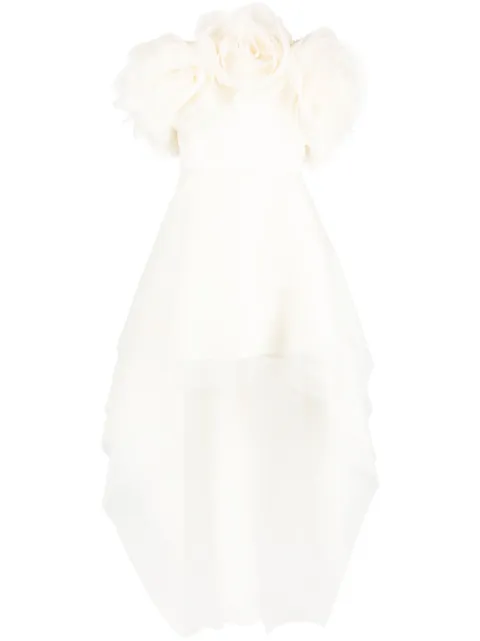 Ana Radu floral-appliqué organza layered dress White 34919