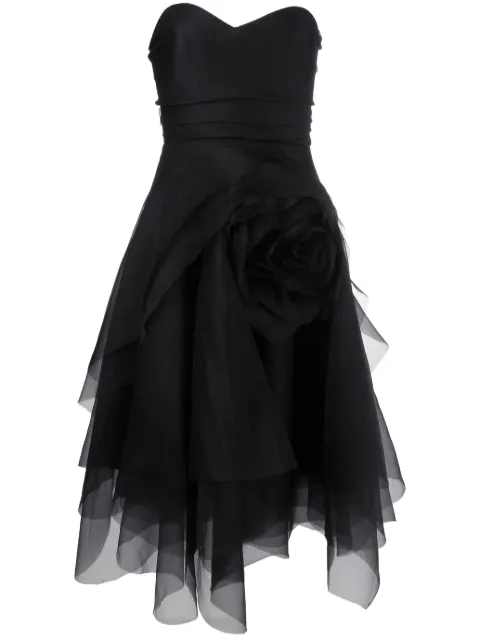 Ana Radu floral-appliqué organza midi dress Black 34944