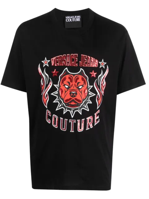 Versace Jeans Couture sequin-embellished logo T-shirt Black 75GAHE04CJ00E