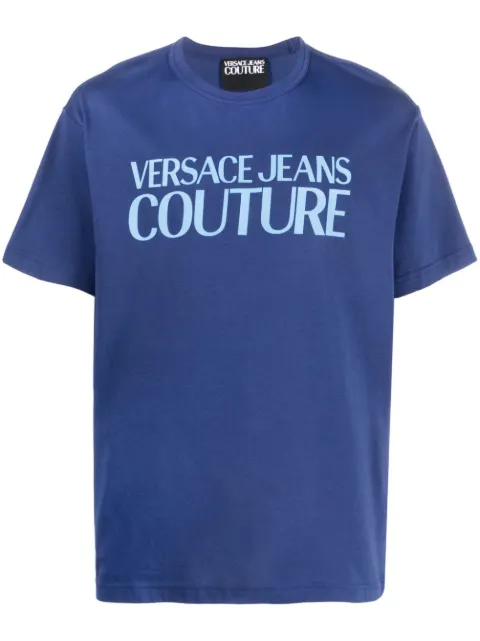 Versace Jeans Couture logo-print cotton T-shirt Blue 75GAHT03CJ00T