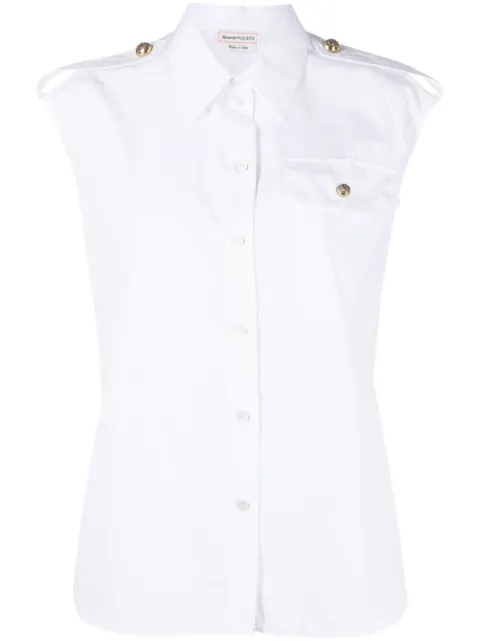 Alexander McQueen Military-pocket sleeveless shirt White 757228QAAAD