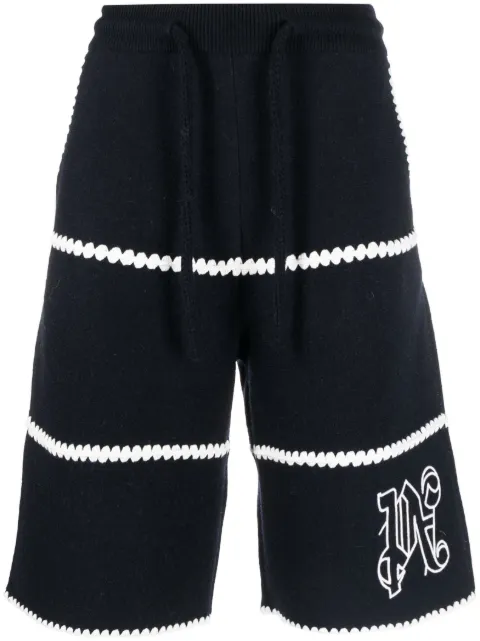 Palm Angels monogram-embroidered wool-blend shorts Blue PMHM005E23KNI0014603