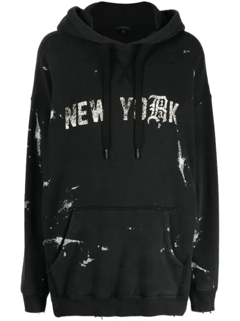 R13 slogan-print distressed hoodie Black R13WK005096AH