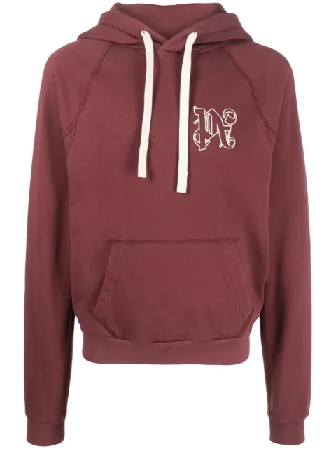 Palm Angels monogram-embroidered cotton hoodie Red PMBB136E23FLE001
