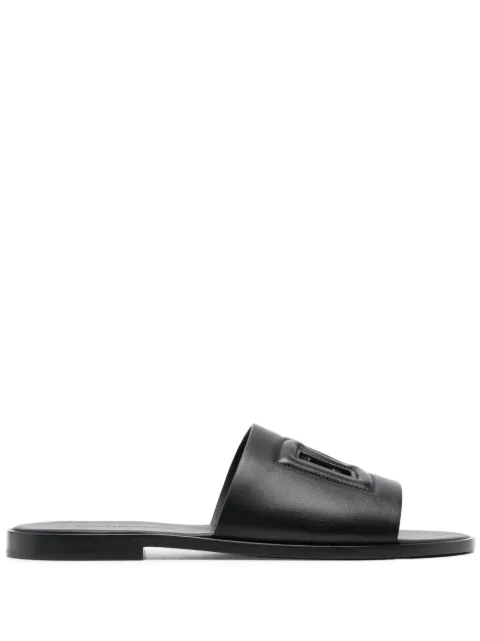 Dolce & Gabbana embossed-logo leather slides Black A80397AO602