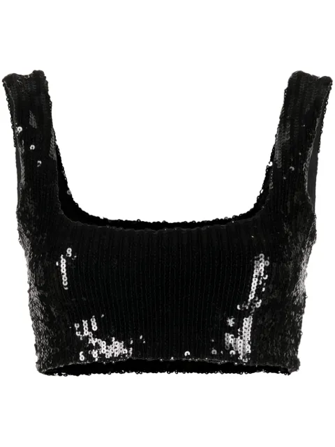 Galvan London Beating Heart sequin crop top Black TS6077001