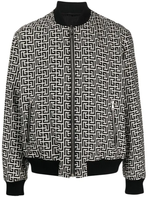 Balmain monogram-pattern reversible bomber jacket Black BH1TF064MB67