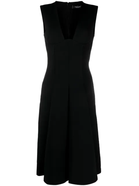 Versace box-pleat sleeveless midi dress Black 10109031A00540