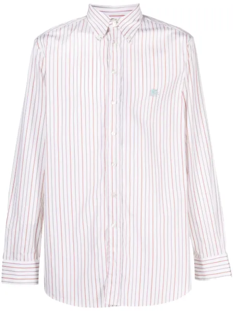 ETRO embroidered-logo striped shirt White 163653103