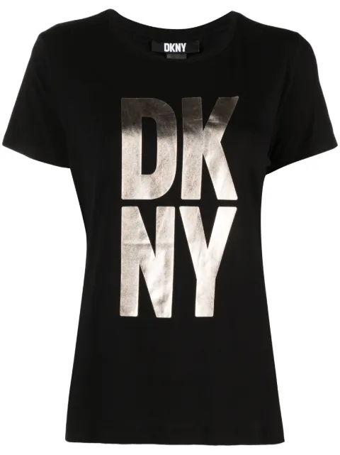 DKNY metallic-finish logo-print jersey T-shirt Black P3EHFDNA